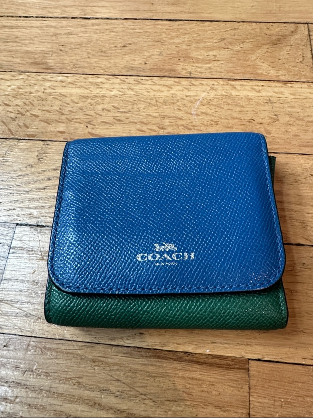 Coach Two-Tone Blue and Green Leather Bifold Wallet
